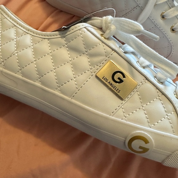 GBG Los Angeles White Quilted Sneakers with Gold Accents - Picture 3 of 5